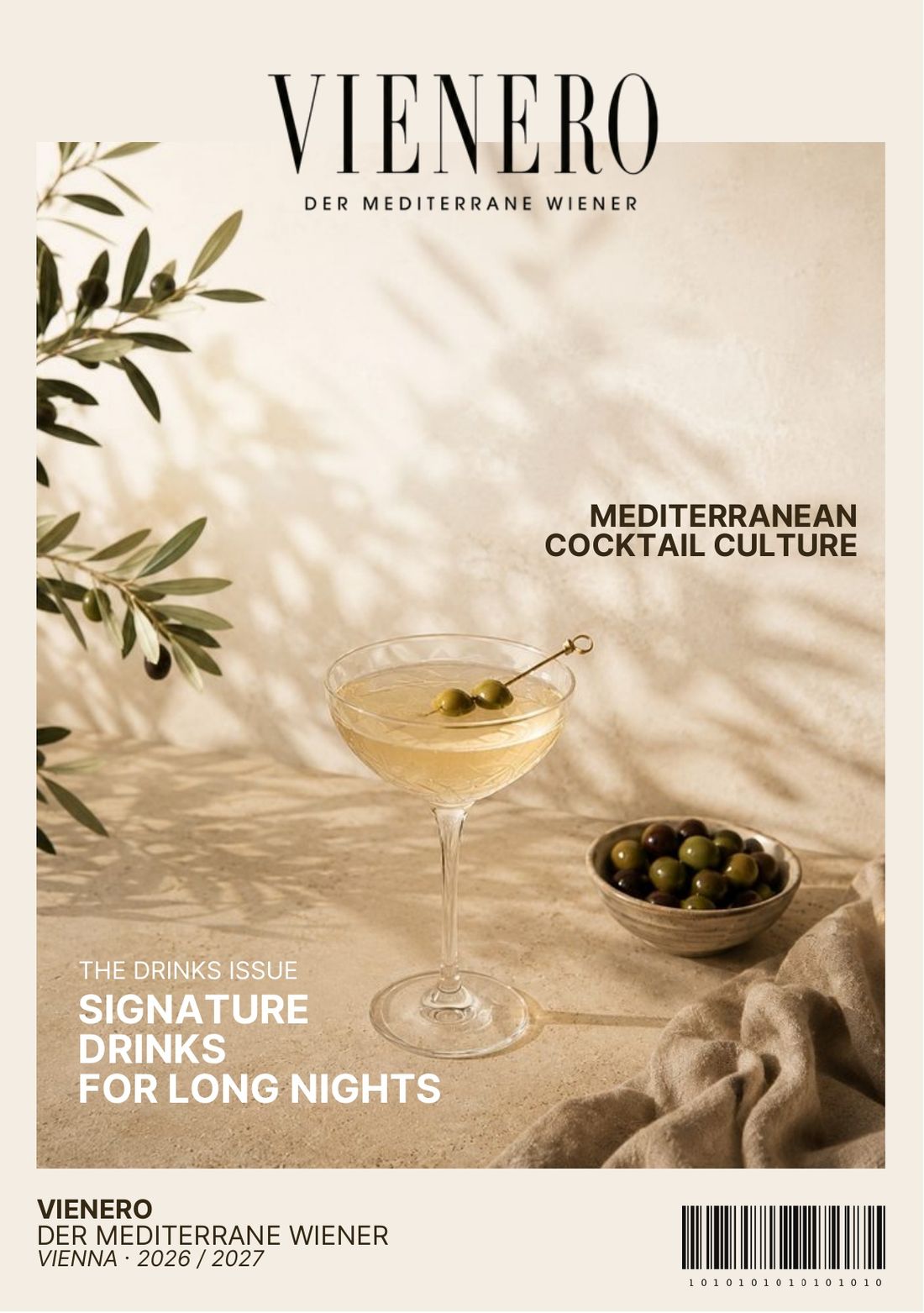 Titelseite der VIENERO Getränkekarte