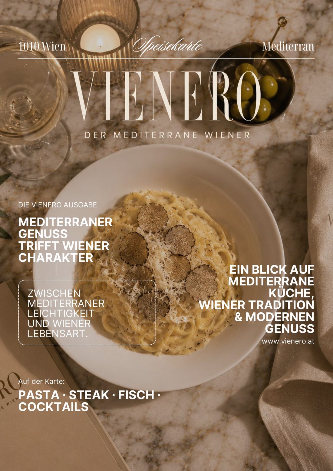 Titelseite der VIENERO Speisekarte