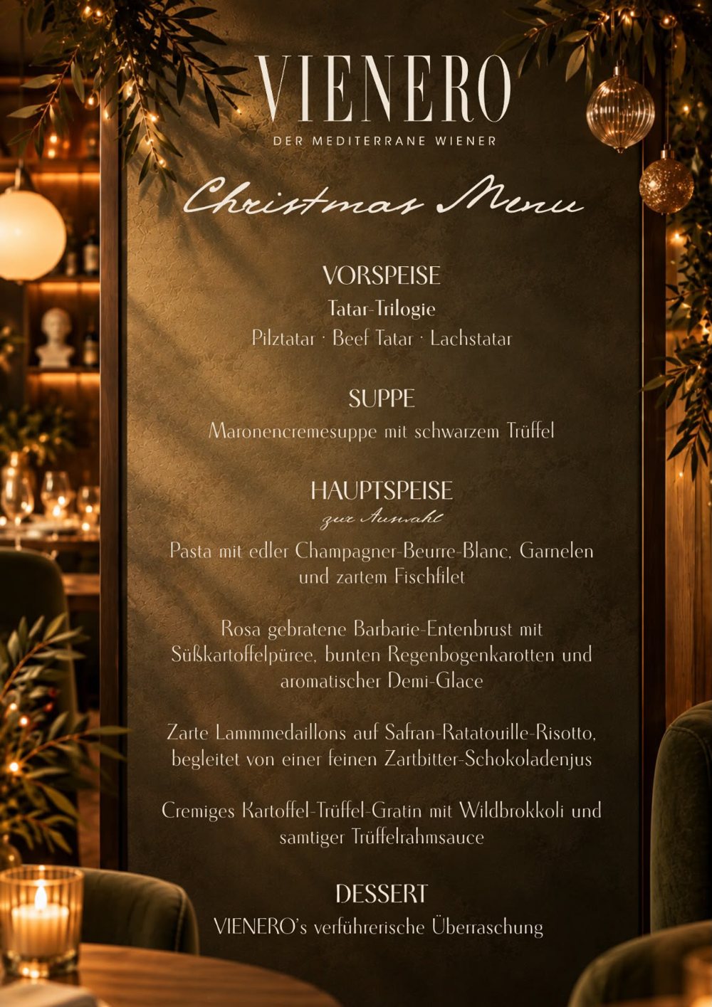 Christmas Menu des VIENERO für den 24. und 25. Dezember