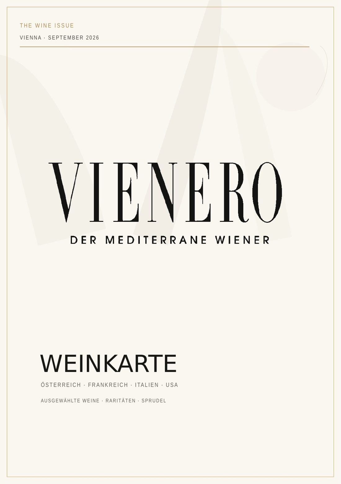 Titelseite der VIENERO Weinkarte